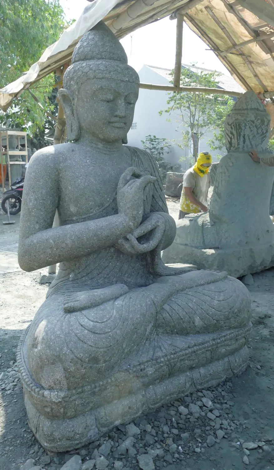  Product image 3 of the product “Seated Buddha Dharmachakra, 206 cm Height, Basanite, Natural Green ”